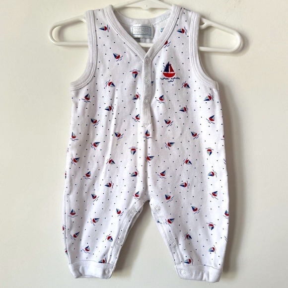 Vintage 90s Baby Romper 3 Months Sailboat Summer Nautical Beach Preppy July 4th - Picture 1 of 6